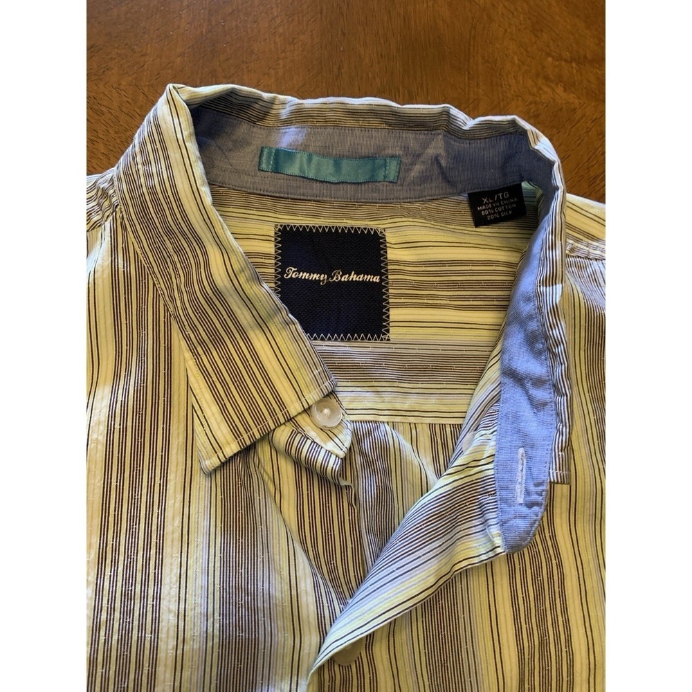 Tommy Bahama 20%‎ Silk XL Long Sleeve Button Up Shirt Striped Camp Beach - Picture 5 of 12